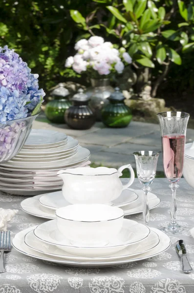 Dinning table set on the garden — Stock Photo, Image