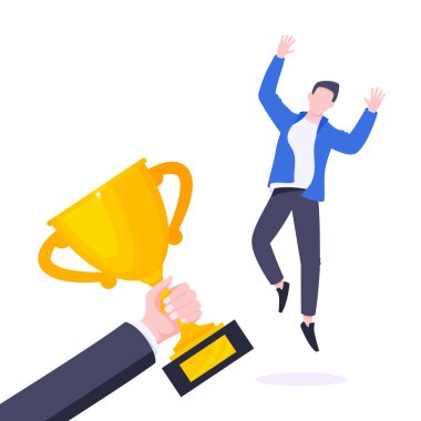 Mutlu iş adamı ödüllü tören düz stil tasarım illüstrasyonu.