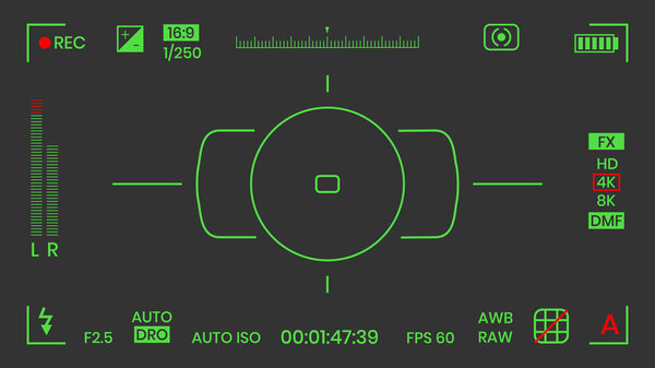 Camera viewfinder night vision video or photo frame recorder flat style design vector illustration.