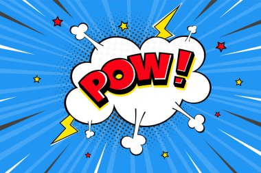 Pow komik konuşma balonu yarım ton gölge metin ifadesi retro çizgi roman tarzı düz tasarım.