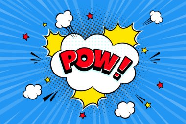 Pow komik konuşma balonu yarım ton gölge metin ifadesi retro çizgi roman tarzı düz tasarım.