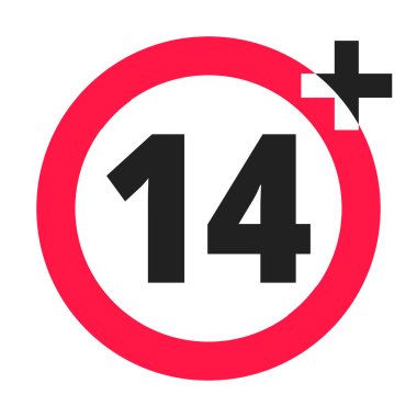 14 yaşın üzerinde artı yasaklı yuvarlak simge işaret çizimi.