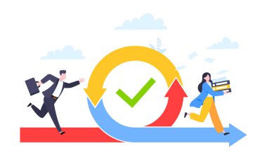 Çevik geliştirme metodolojisi iş konsepti düz stil tasarım vektör çizimi beyaz arkaplanda izole.