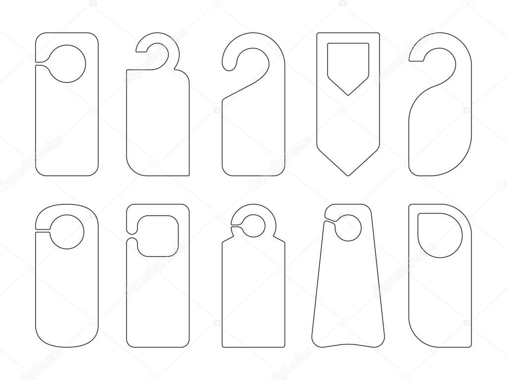 Hotel door hanger tags outline template icon signs set flat style design vector illustration.