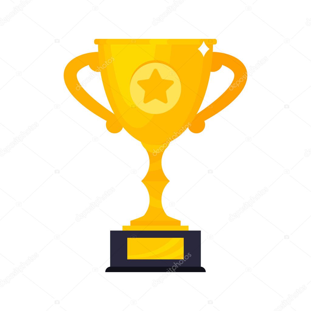 Win golden award trophy goblet cup icon sign flat style design vector illustration.