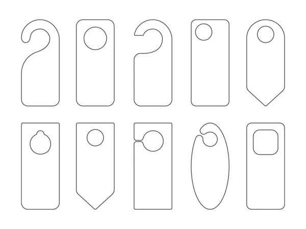 Hotel deur hanger tags outline template pictogram borden set platte stijl ontwerp vector illustratie. — Stockvector