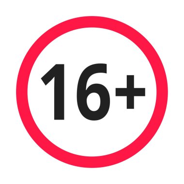 16 yasaklı yuvarlak simge işaretinin altında vektör illüstrasyonu.