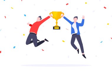 Mutlu çalışanlar takımı ödül törenini düz stil tasarım illüstrasyonunu kazandı.