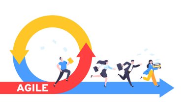 Çevik geliştirme metodolojisi iş konsepti düz stil tasarım vektör çizimi beyaz arkaplanda izole.