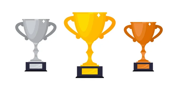 Золотий, срібний та бронзовий нагороди Трофейний кубок Кубок знак плоский стиль Векторні ілюстрації . — стоковий вектор