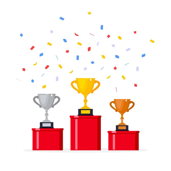 Gold, silver and bronze award trophy goblet cup icon sign flat style design vector illustration. — 스톡 벡터