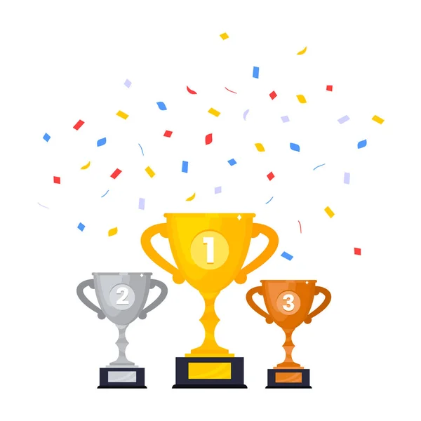 Золотий, срібний та бронзовий нагороди Трофейний кубок Кубок знак плоский стиль Векторні ілюстрації . — стоковий вектор
