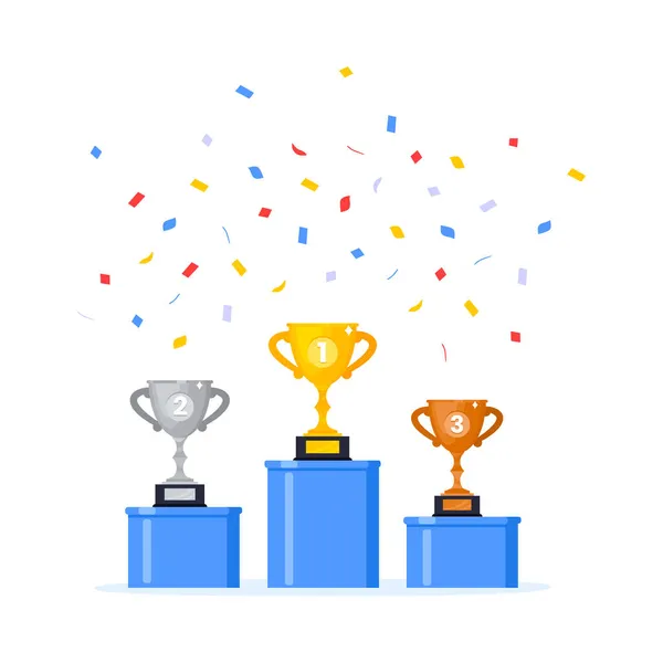 Gold, silver and bronze award trophy goblet cup icon sign flat style design vector illustration. — 스톡 벡터
