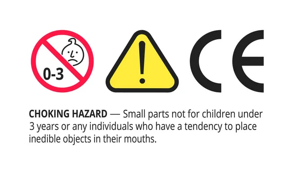 Pegatina de señal prohibida de peligro de asfixia no apta para niños menores de 3 años aislados sobre fondo blanco. — Vector de stock