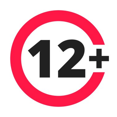 12 yaşın üzerinde artı yasaklı yuvarlak simge işaret çizimi.