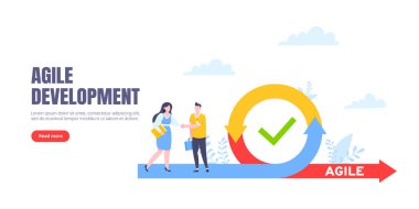 Çevik geliştirme metodolojisi iş konsepti düz stil tasarım vektör çizimi beyaz arkaplanda izole.