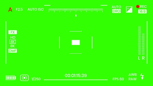 緑の色のクロマキーカメラrecフレームファインダーオーバーレイ背景画面フラットスタイルのデザインベクトルイラスト. — ストックベクタ