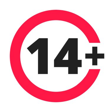14 yaşın üzerinde artı yasaklı yuvarlak simge işaret çizimi.