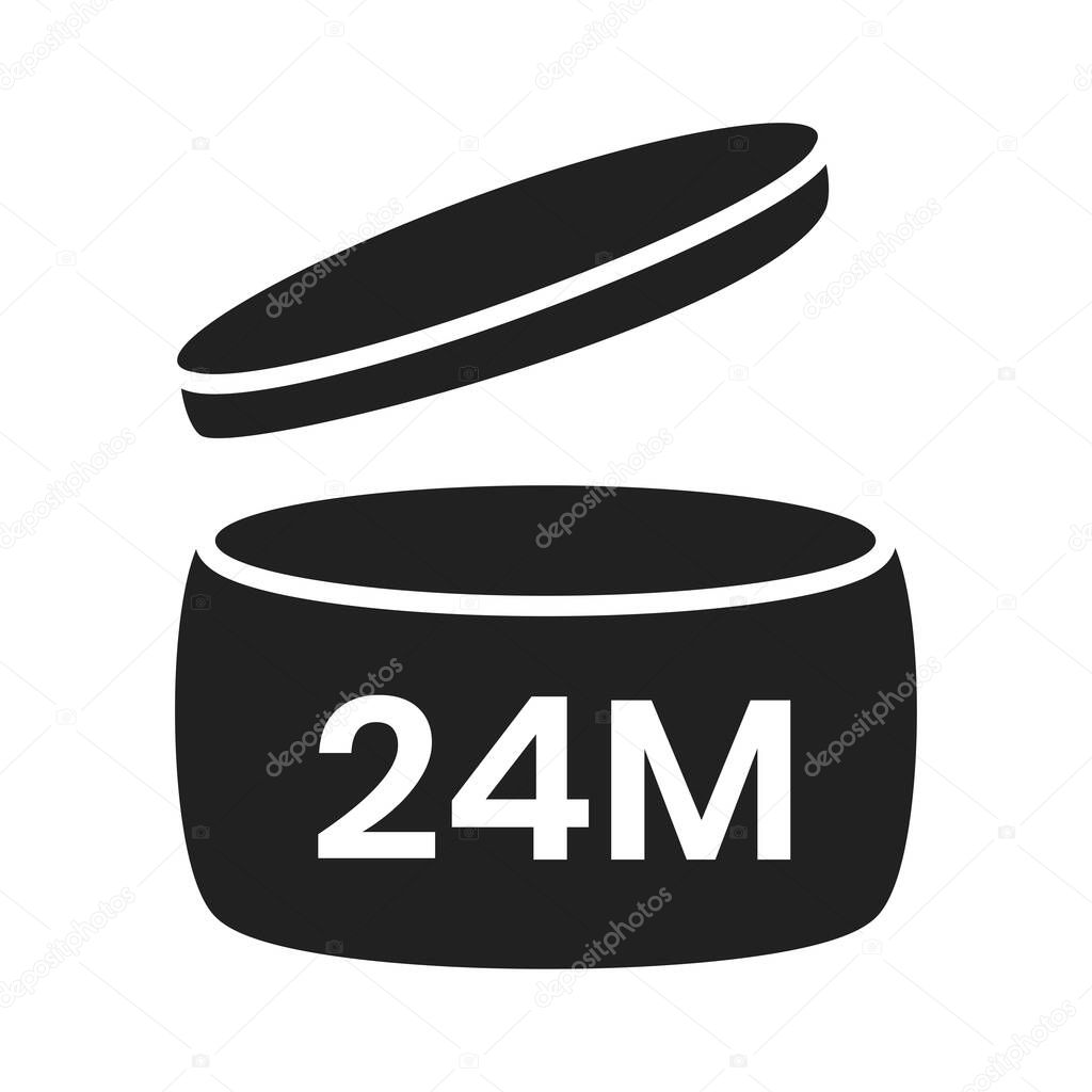 24m period after open pao icon sign flat style design vector illustration isolated on white background. 24 month pao expiration period for cosmetic packaging line art symbol.