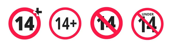 Über 14 Jahre alt plus verbotene runde Symbolzeichen Vektor Illustration Set. — Stockvektor