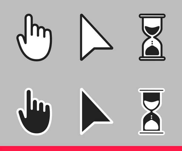 Tangan penunjuk, panah dan jam pasir memuat tanda ikon kursor tetikus jam - Stok Vektor