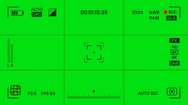绿色彩色键控相机rec帧取景器覆盖背景屏幕平面设计矢量插图. — 图库矢量图片