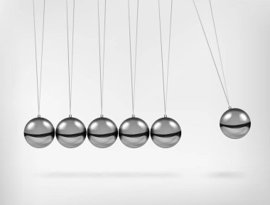 Newton sarkaçları sallanan kürelerle sallanır metal toplar 3 boyutlu gerçekçi vektör çizimi.