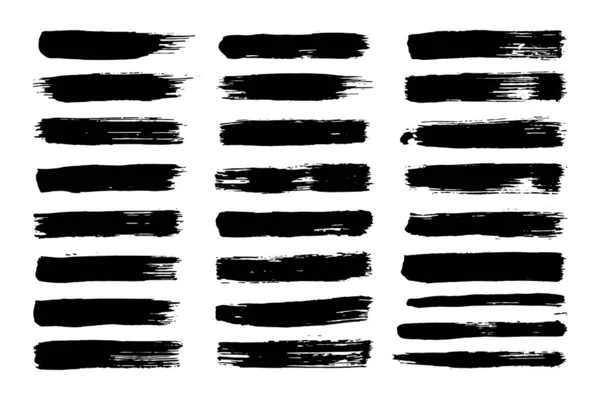 Hand drawn calligraphy brush strokes black paint texture set vector illustration isolated on white background. — Vetor de Stock
