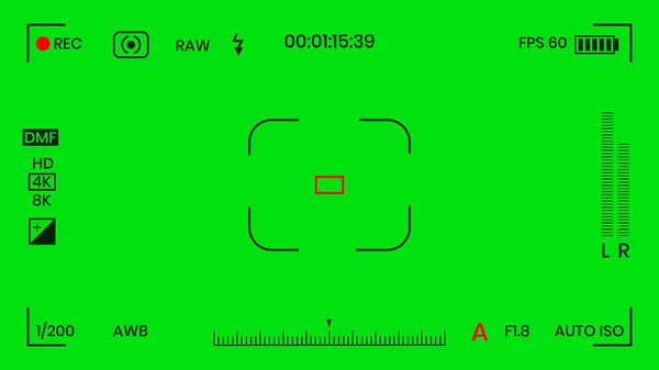 绿色彩色键控相机rec帧取景器覆盖背景屏幕平面设计矢量插图. — 图库矢量图片