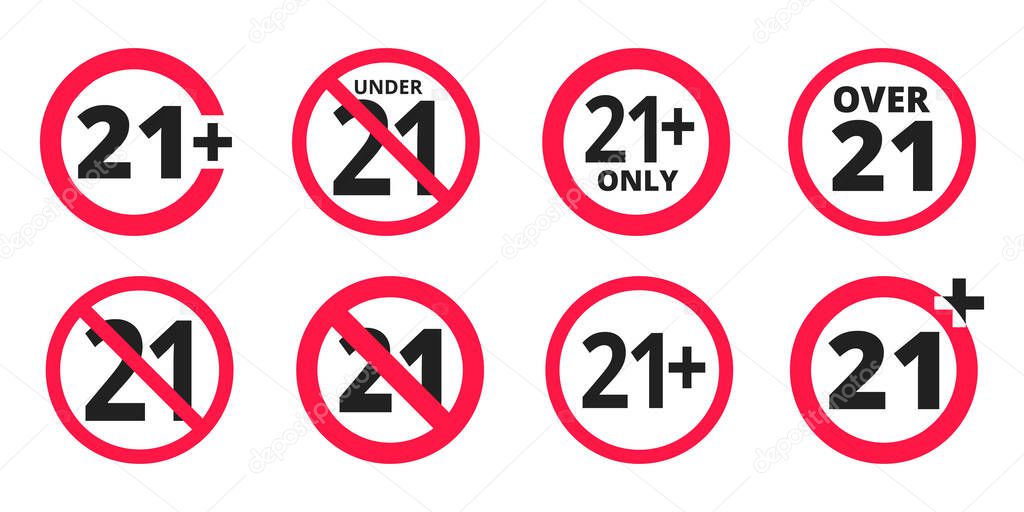 Under 21 forbidden round icon sign vector illustration set.