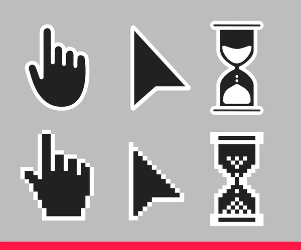 Pointeur main, flèche et sablier curseurs horloge de chargement souris — Image vectorielle