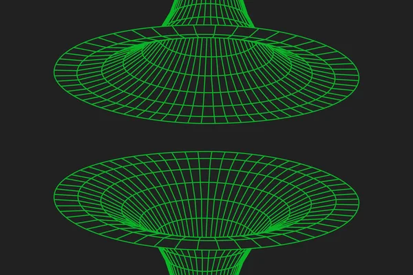 ワームホール幾何学グリッドワイヤーフレームトンネルフラットスタイルのデザインベクトルイラスト. — ストックベクタ