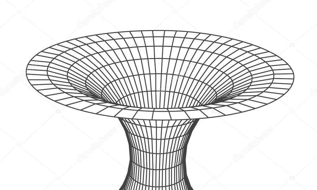 Wormhole geometric grid wireframe tunnel flat style design vector illustration.