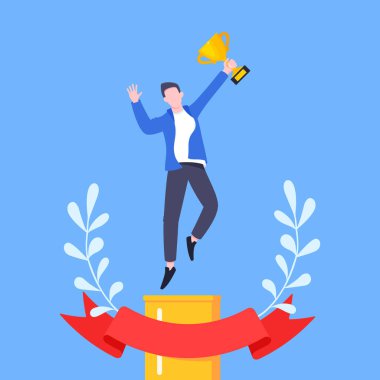 Ödül kurdelesi ve çiçekli çelenk düz stil tasarım illüstrasyonlu kupa ile en iyi çalışan çalışan..