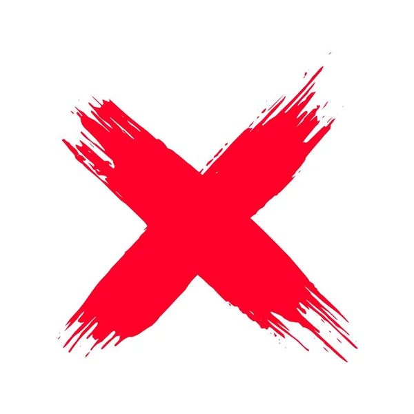 Smutsiga grunge hand dras med penseldrag kors x vektor illustration ikon. — Stock vektor