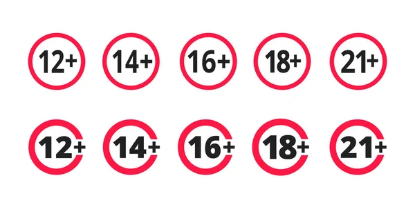 Erwachsene Inhalt nur Altersbeschränkung 12, 14, 16, 18, 21 plus Jahre alt Symbolzeichen gesetzt. — Stockvektor