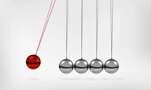 Newton sarkaçlı sallanan küreler kırmızı metal top 3d gerçekçi vektör illüstrasyonu.