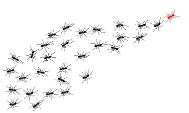 İşçi karıncalar iz çizgisi düz stil tasarım vektör çizimi beyaz arkaplan üzerinde izole.