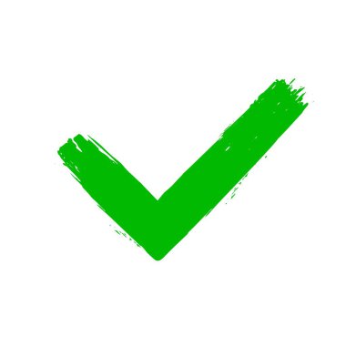 Beyaz arkaplanda izole edilmiş fırça darbeleri vektör illüstrasyonuyla çizilmiş tik v kirli grunge el.