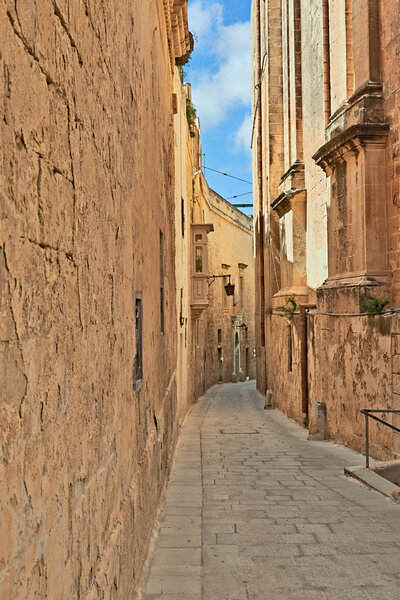 Empty old alley in the old capital of Malta, Mdina.