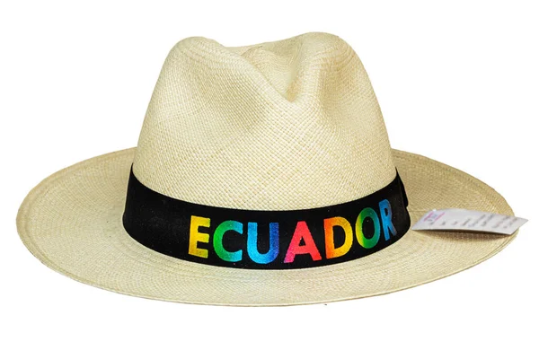 Ręcznie Robione Klasyczne Panama Hat Lub Sombrero Nazwą Kraju Ekwador — Zdjęcie stockowe