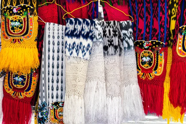 Scarves Makans Ecuador Market Made Using Technique Called Ikat Knitting — Stok fotoğraf