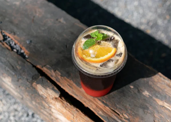 Cold Brew Coffee Wooden Table Social Media Food Trends — Stok fotoğraf