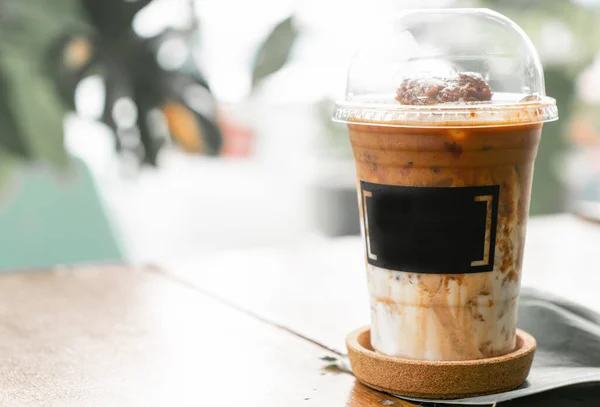 Eiskaffee Auf Holztisch Café — Stockfoto