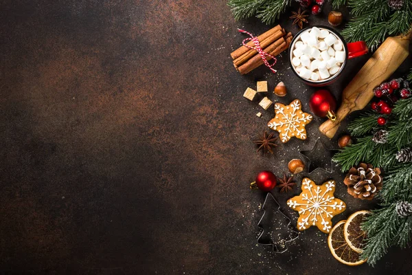 Navidad hornear fondo en la mesa oscura. — Foto de Stock