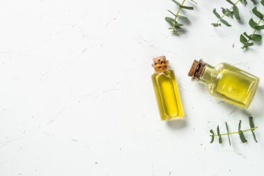 Okaliptüs kozmetik, beyaz arkaplanda spa ürünü.