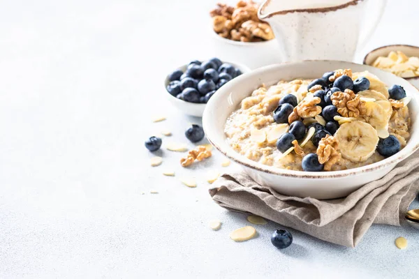 Oatmeal Porrige Craft Bowl White Background Healthy Breakfast — Stock Photo, Image