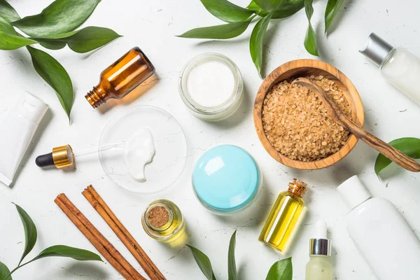 Laboratoire Cosmétique Fait Maison Bouteilles Cosmétiques Crème Sérum Sel Mer — Photo