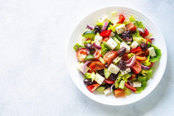 Greek Salad Vegetable Salad Tomato Cucumber Feta Cheese Olive Oil — Stok fotoğraf