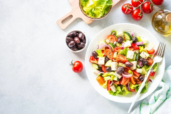 Greek Salad Vegetable Salad Tomato Cucumber Feta Cheese Olive Oil — Stock Fotó